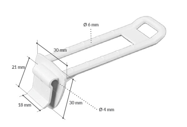 Broche plastique double pinçante de Ø 6 mm blanche - Longueur 100 mm