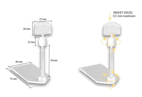 Pince plate articulée avec base à poser de 40 x 75 mm - Tige de 50 mm