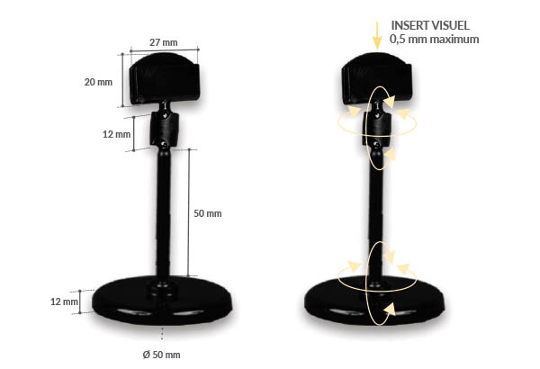 Pince plate articulée avec base à poser de Ø 50 mm noire - Tige de 50 mm