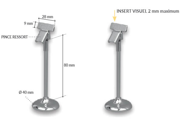 Pince avec ressort et base lestée à poser de Ø 40 mm en métal - Tige 80 mm