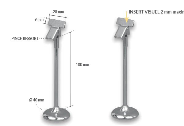 Pince avec ressort et base lestée à poser de Ø 40 mm en métal - Tige 100 mm