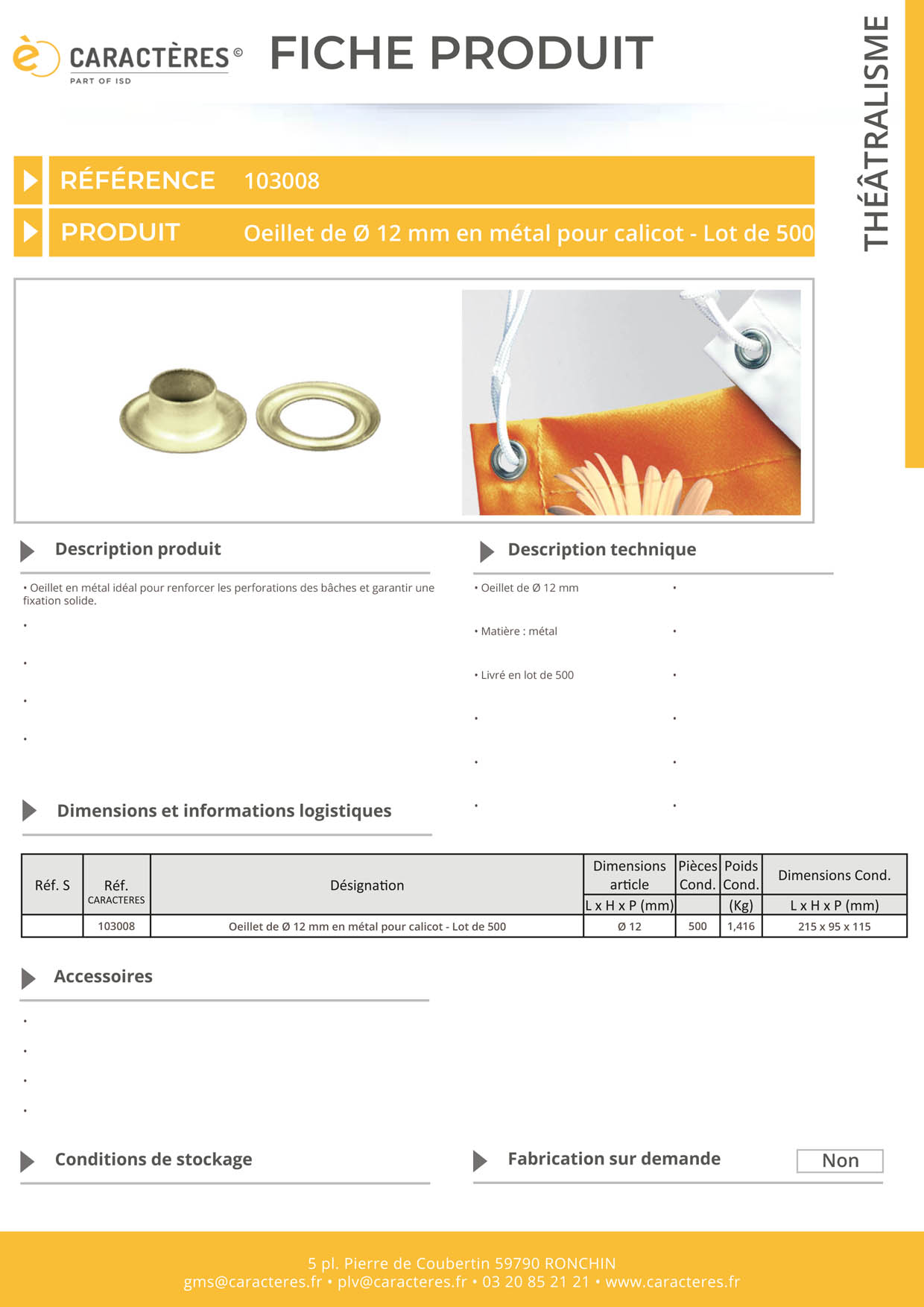 Oeillet de Ø 12 mm en métal pour calicot - Lot de 500