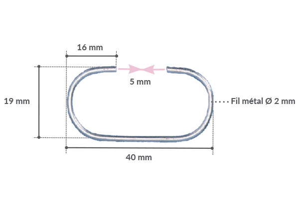 Crochet en "C" avec fil métal de Ø 2 mm - Hauteur 40 mm