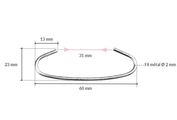 Crochet en "C" avec fil métal de Ø 2 mm - Hauteur 60 mm