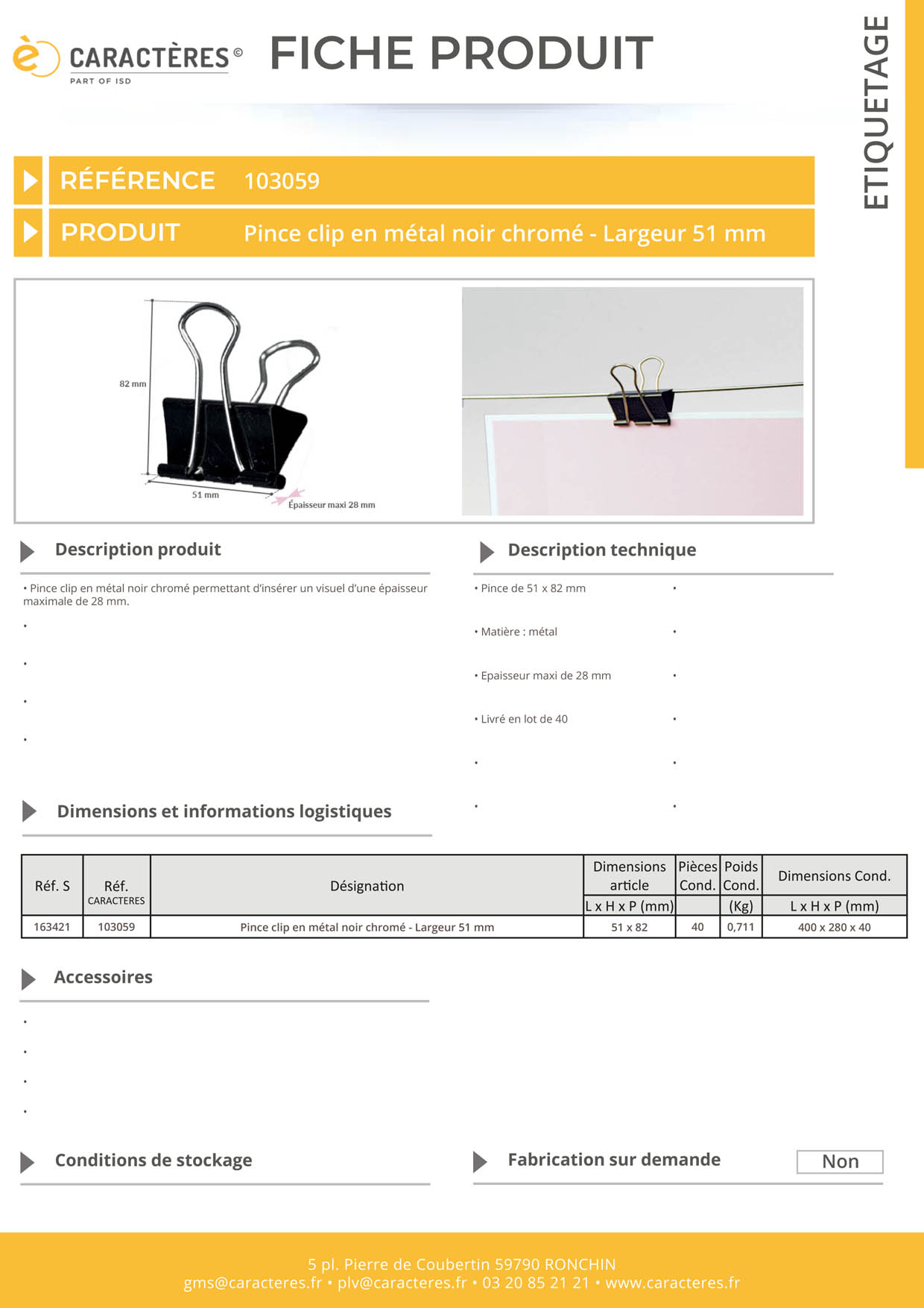 Pince clip en métal noir chromé - Largeur 51 mm