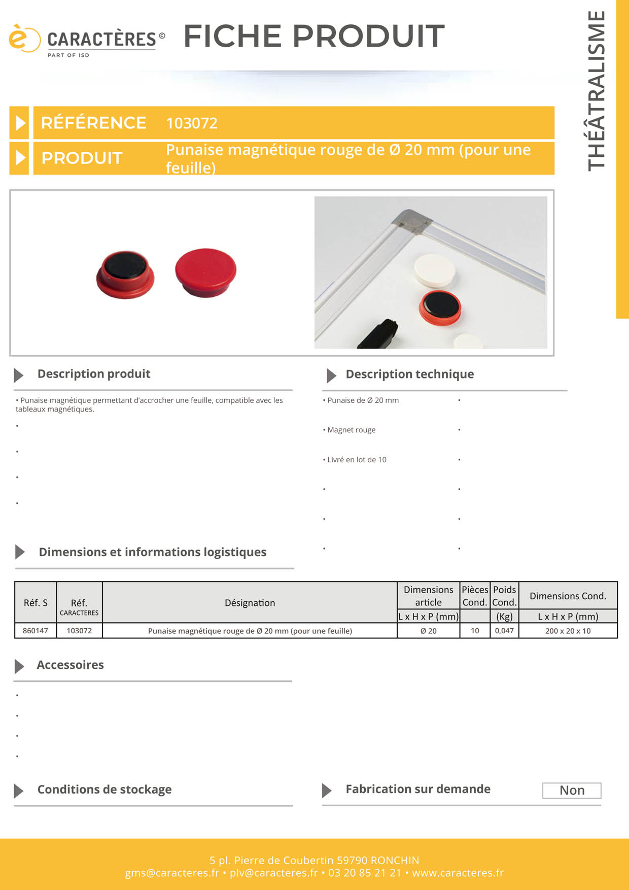 Punaise magnétique rouge de Ø 20 mm (pour une feuille)