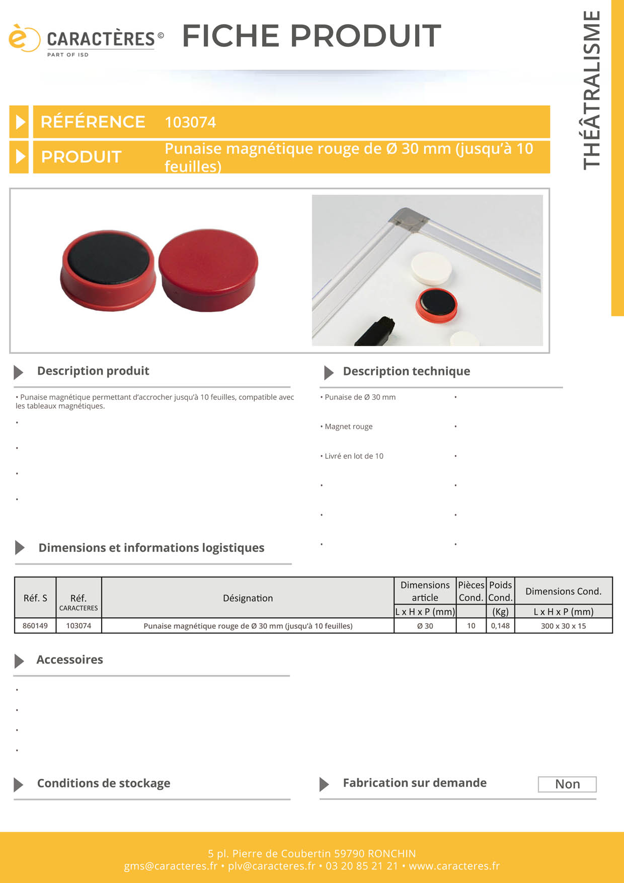 Punaise magnétique rouge de Ø 30 mm (jusqu'à 10 feuilles)