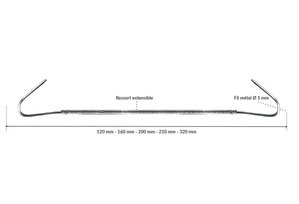 Tige crochet ressort extensible pour charge de 3,5 kg - De 200 à 1500 mm