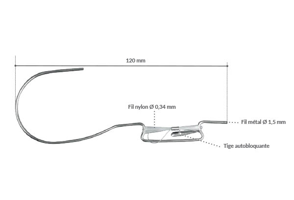Tige crochet à fil nylon et crochet de Ø 42 mm - Réglable jusqu'à 1500 mm