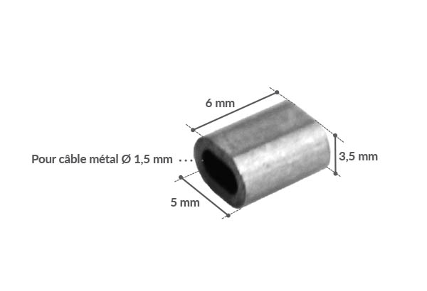 Manchon pour câble acier de Ø 1,5 mm - 5 x 6 x 3,5 mm