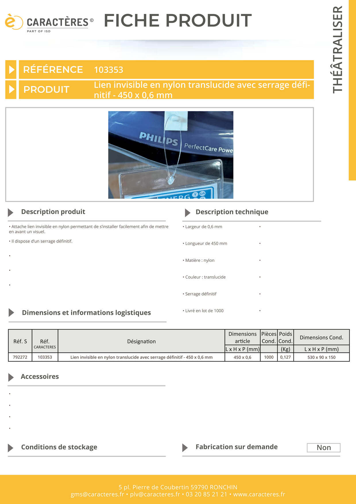 Lien invisible en nylon translucide avec serrage définitif - 450 x 0.6 mm