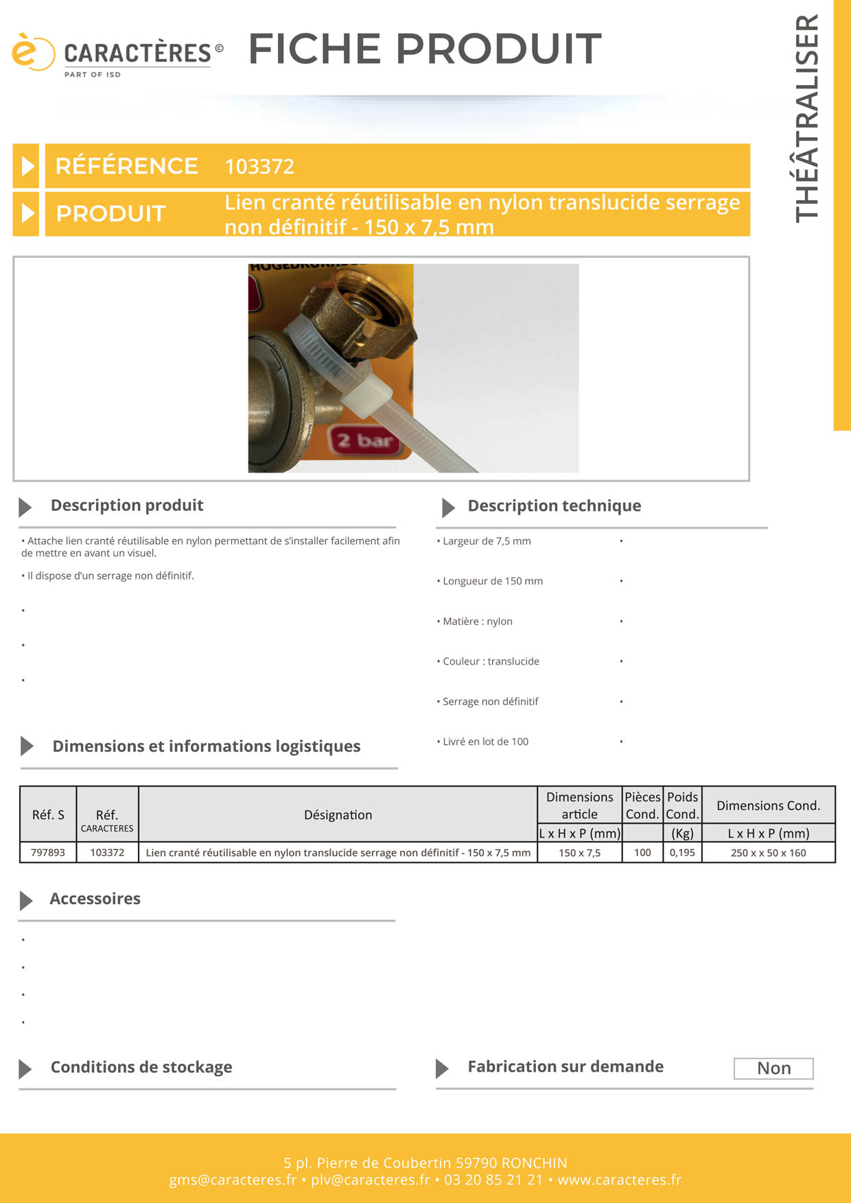 Lien cranté réutilisable en nylon translucide serrage non définitif - 150 x 7.5 mm