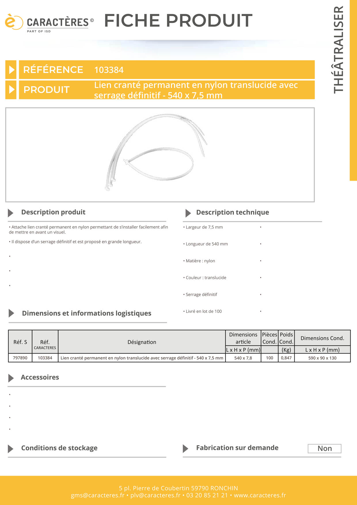 Maxi lien cranté en nylon translucide avec serrage définitif - 540 x 7.5 mm