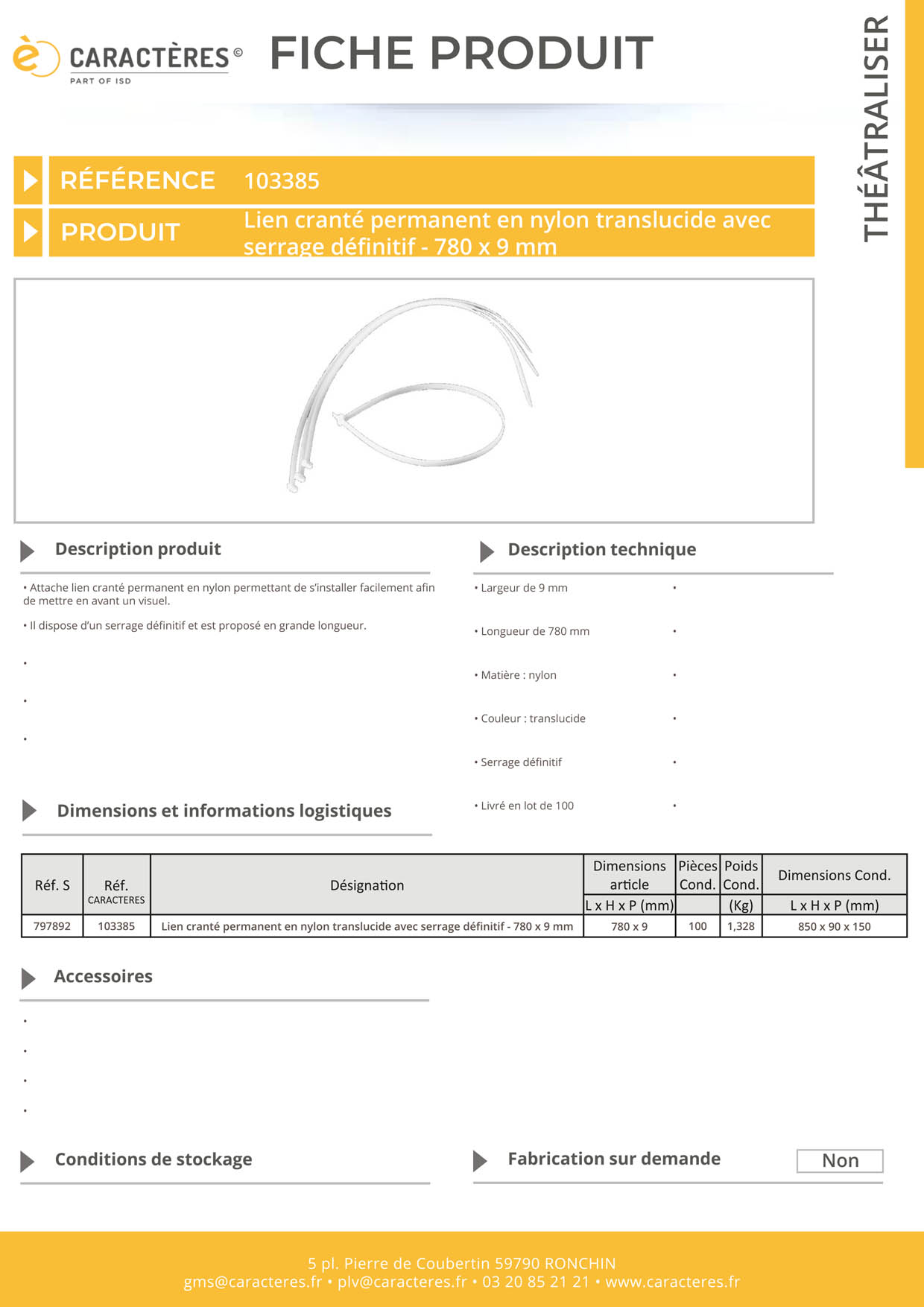 Maxi lien cranté en nylon translucide avec serrage définitif - 780 x 9 mm