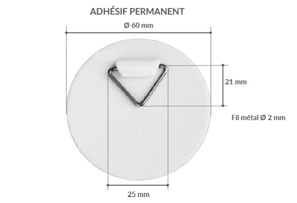 Crochet fermé en métal avec base adhésive ronde de Ø 60 mm