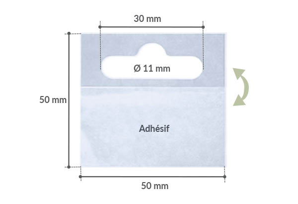 Hang-Tab Euroslot flexible en PET adhésivé - Poids maxi 300g - 50 x 50 mm