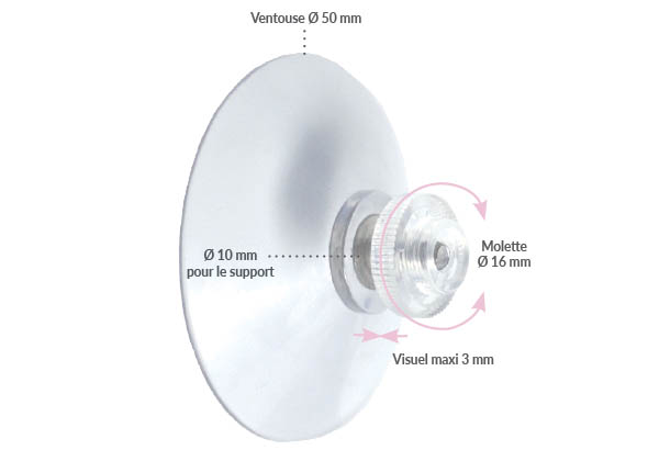 Ventouse puissante de Ø 50 mm avec vis transparente