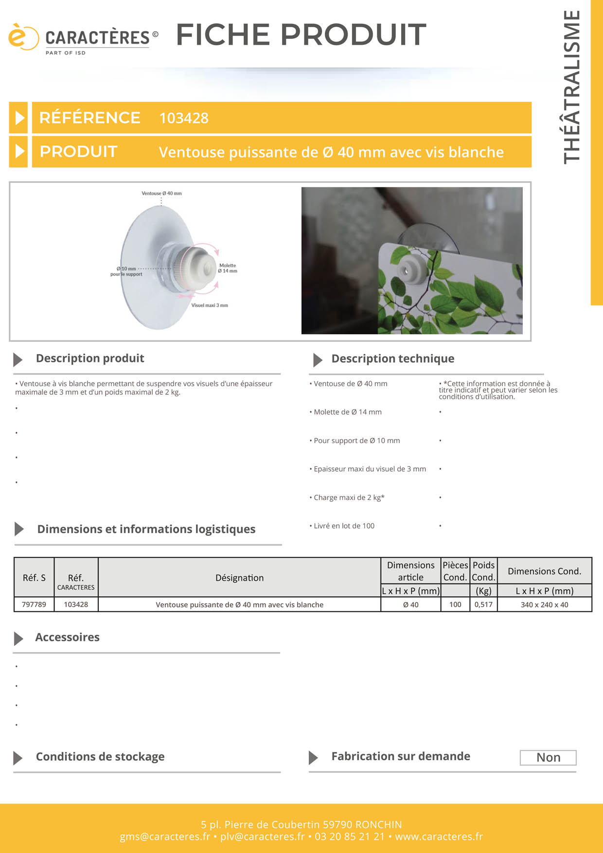 Ventouse puissante de Ø 40 mm avec vis blanche