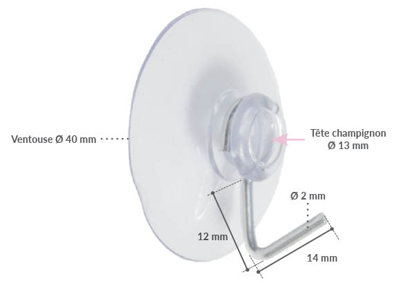 Ventouse de Ø 40 mm avec crochet en métal