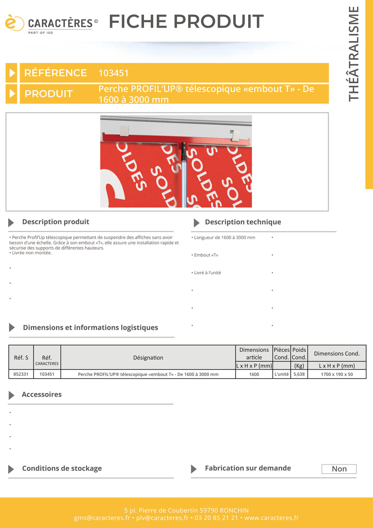 Perche Profil'Up® télescopique embout T - De 1600 à 3000 mm
