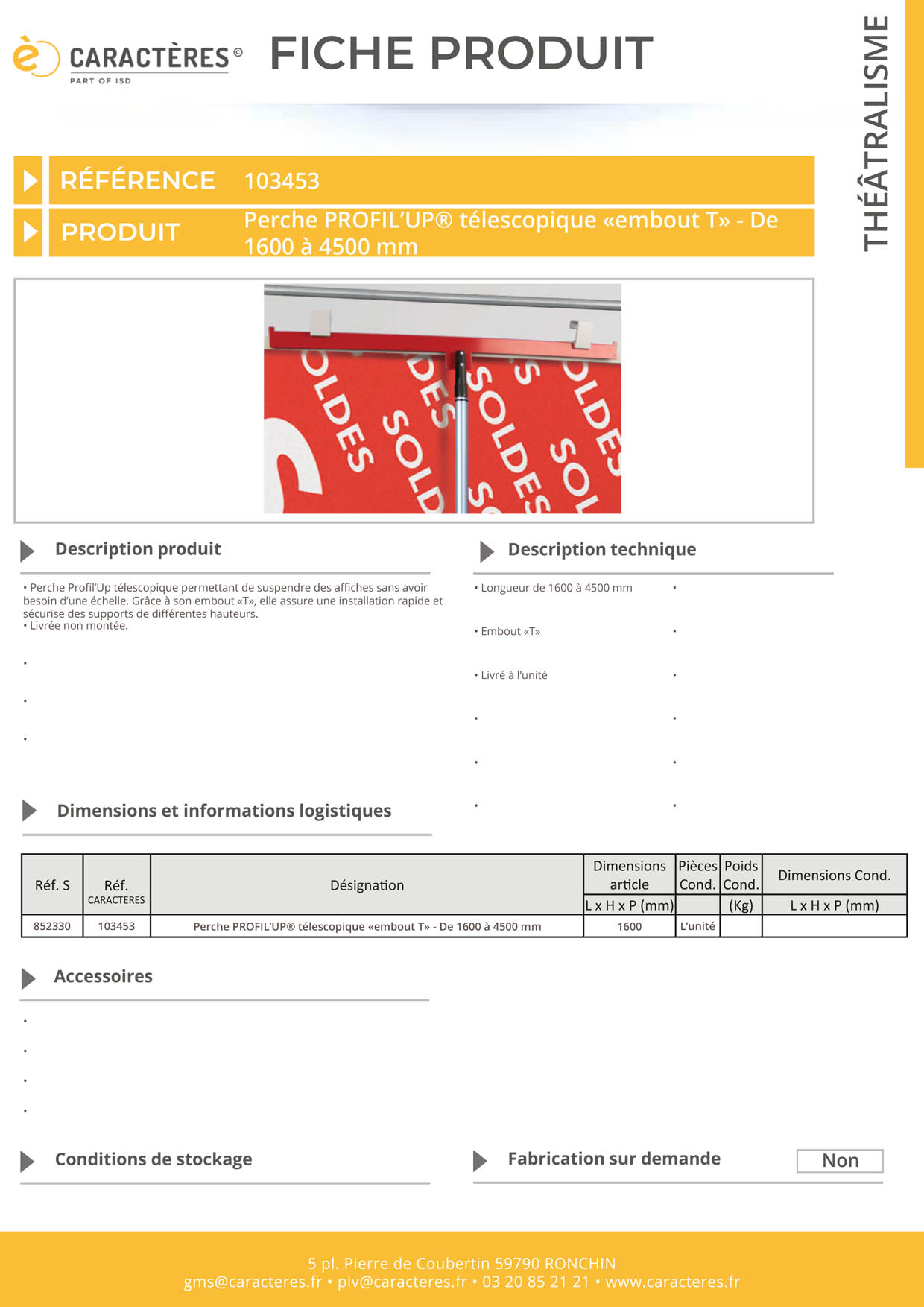 Perche Profil'Up® télescopique embout T - De 1600 à 4500 mm