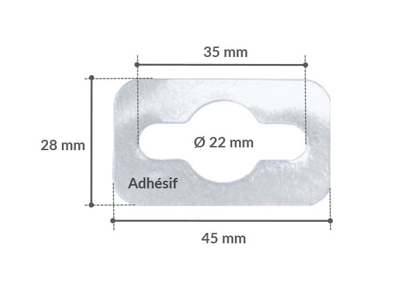 Renfort blister Euroslot rigide en PET adhésivé - Poids maxi 200g - 45 x 28 mm