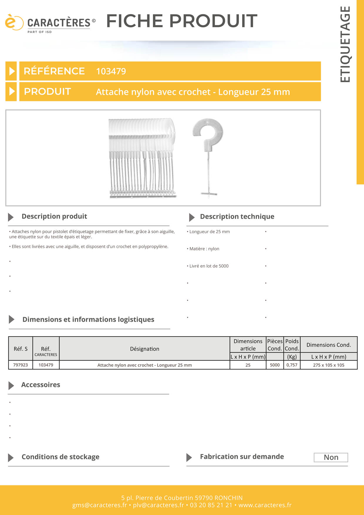 Lot de 5000 attaches nylon extrémité avec crochet en polypropylène - 25 mm