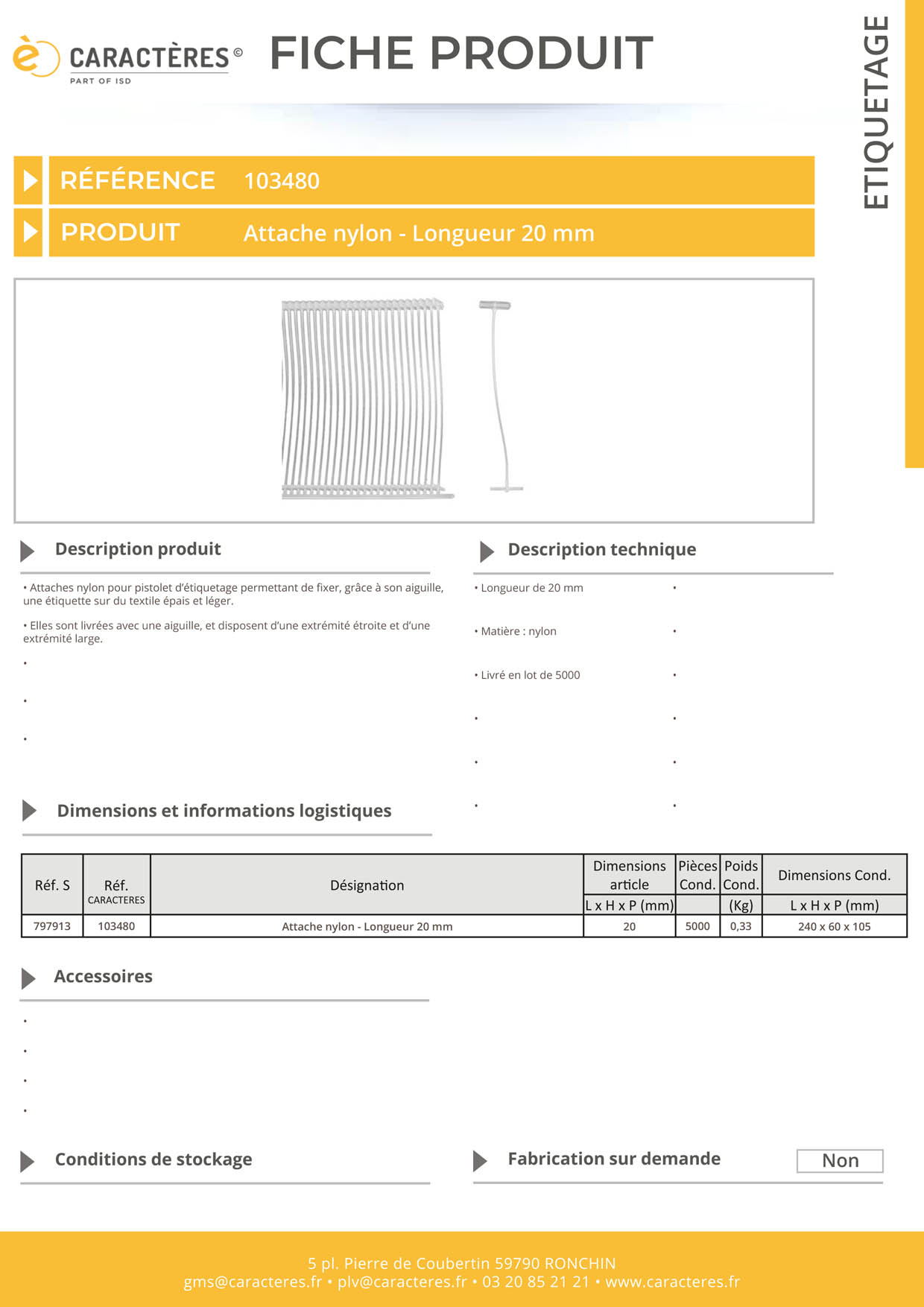 Attaches nylon extrémité étroite et large - 20 mm - Lot de 5000