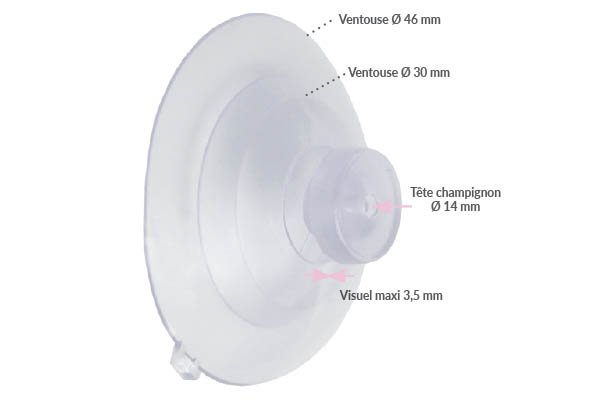 Double ventouse de Ø 46 mm avec tête champignon