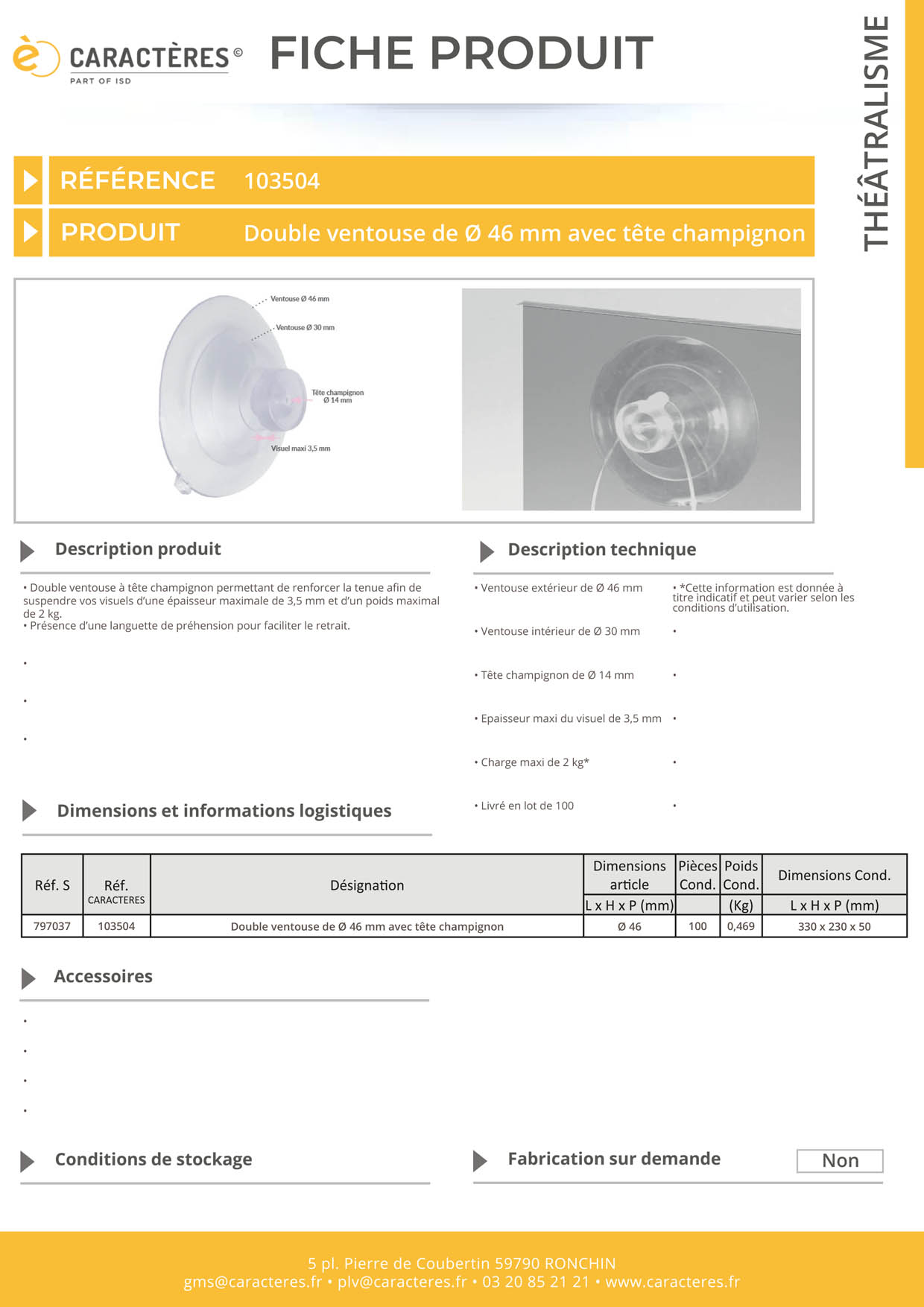 Double ventouse de Ø 46 mm avec tête champignon