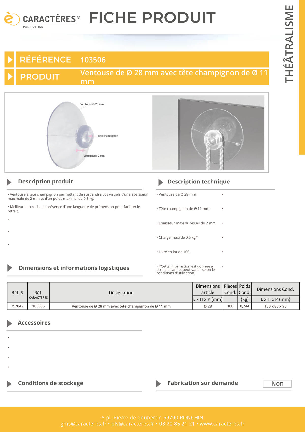 Ventouse de Ø 28 mm avec tête champignon de Ø 11 mm