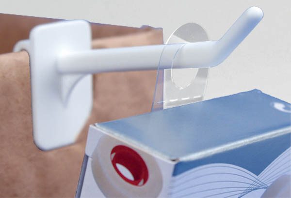 Hang Tab rigide crochet fermé en PET adhésivé - Poids maxi 300g - 25 x 33 mm