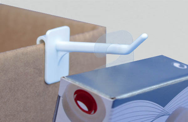 Hang-Tab rigide crochet ouvert en PET adhésivé - Poids maxi 300g - 27 x 40 mm