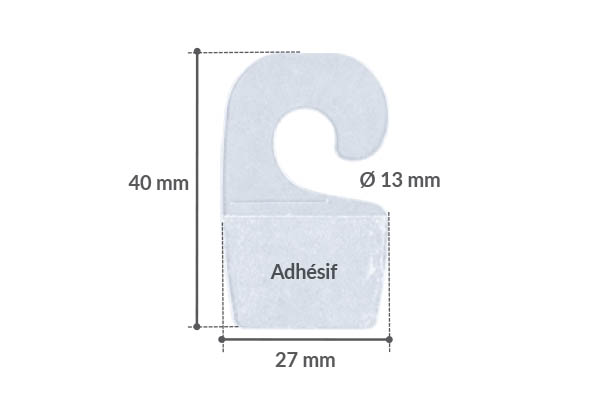 Hang-Tab rigide crochet ouvert en PET adhésivé - Poids maxi 300g - 27 x 40 mm