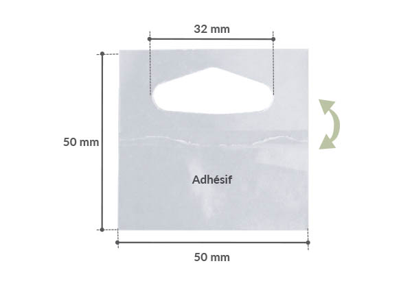 Hang-Tab Delta flexible en PET adhésivé - Poids maxi 300g - 50 x 50 mm