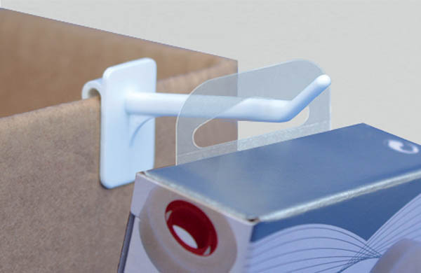 Hang-Tab Delta rigide en PET adhésivé - Poids maxi 600g - 40 x 35 mm