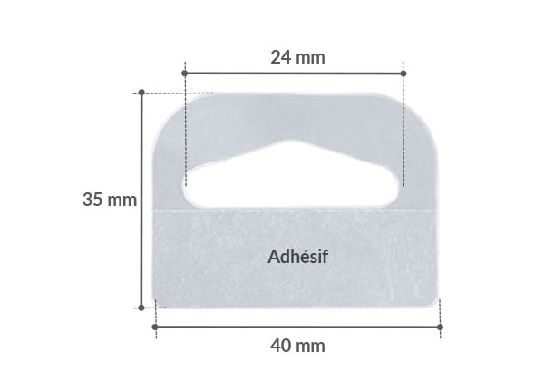 Hang-Tab Delta rigide en PET adhésivé - Poids maxi 600g - 40 x 35 mm