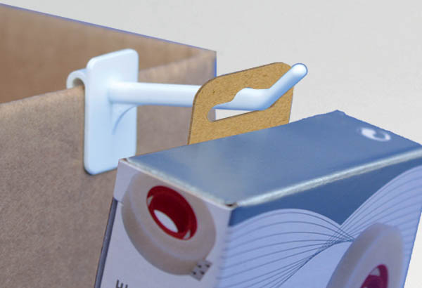 Hang-Tab Euroslot rigide en carton adhésivé - Poids maxi 300g - 45 x 50 mm