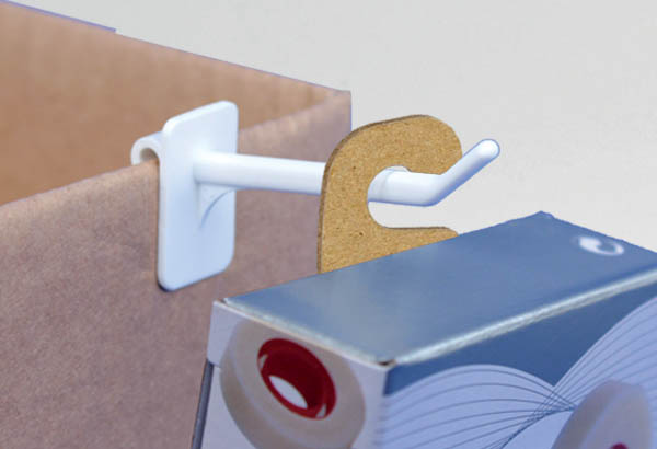 Hang Tab rigide crochet ouvert en carton adhésivé - Poids maxi 200g - 27 x 43 mm