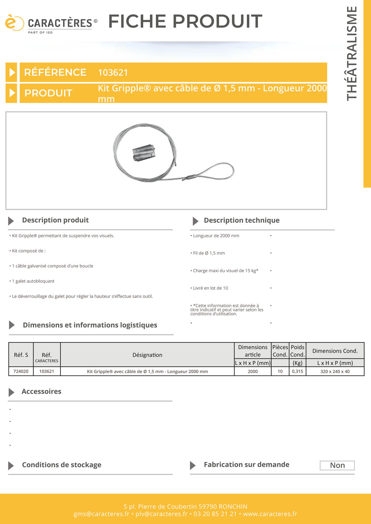 Kit Gripple® avec câble de Ø 1,5 mm - Longueur 2000 mm