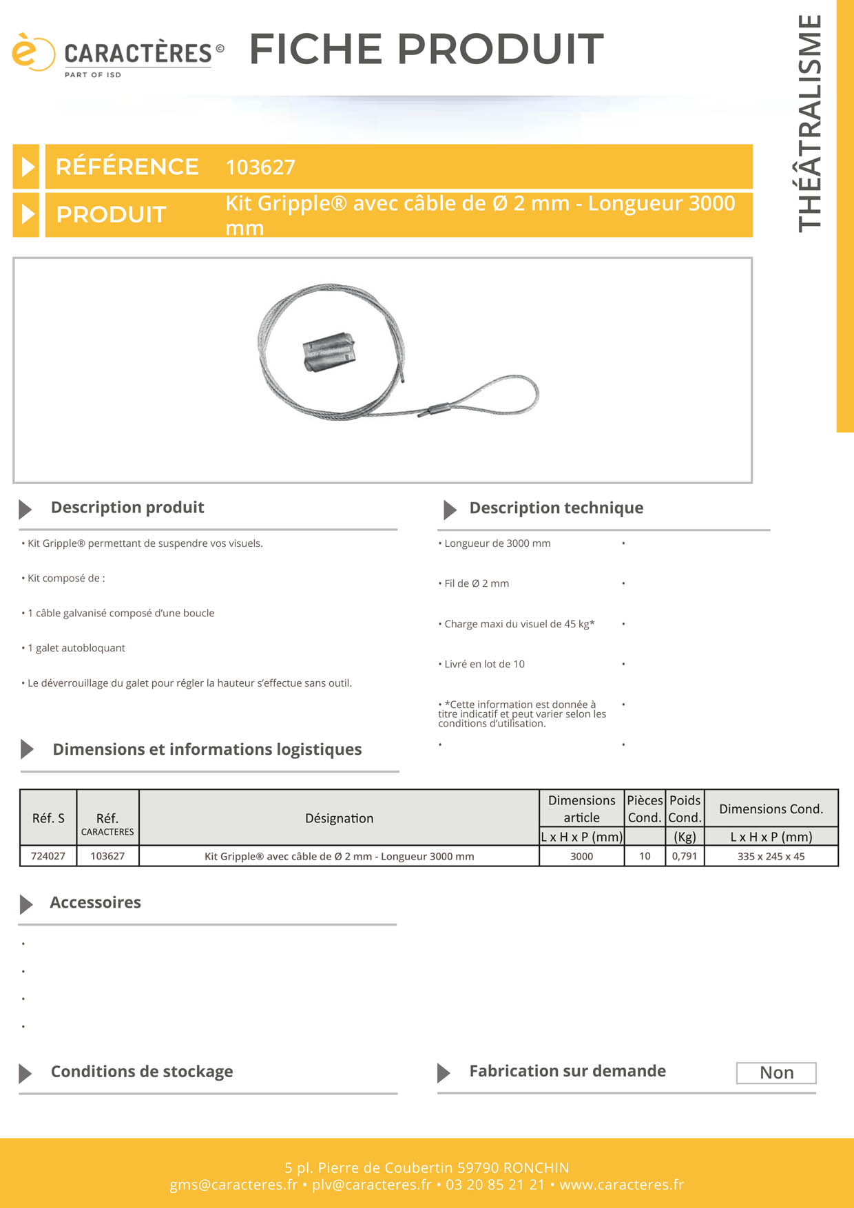 Kit Gripple® avec câble de Ø 2 mm - Longueur 3000 mm