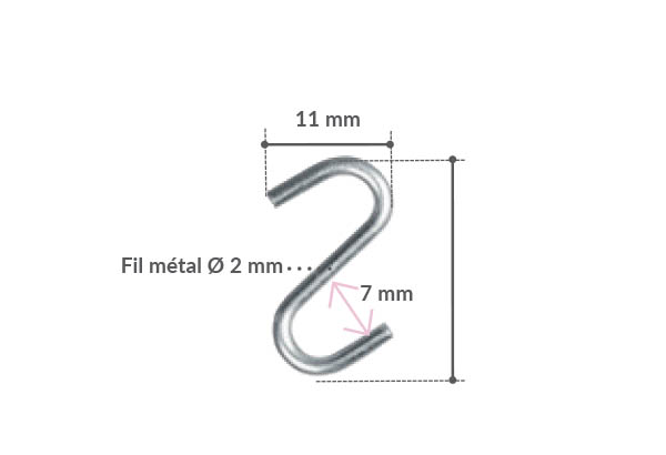 Crochet S en métal de Ø 2 mm - Hauteur 24 mm
