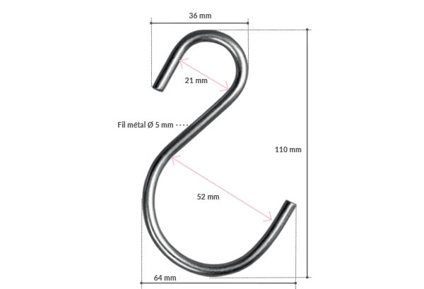 Maxi crochet en "S" avec fil de peintre métal de Ø 5 mm
