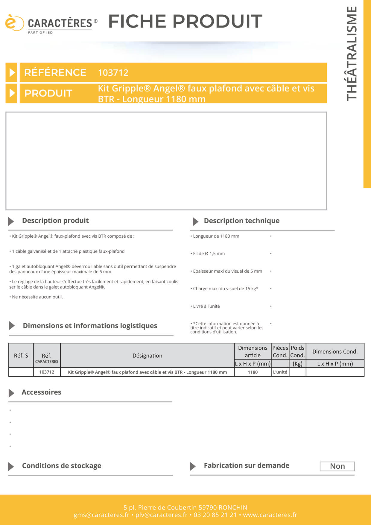 Kit faux plafond avec câble et vis BTR - Longueur 1 m