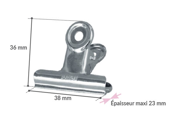 Pince à dessin nickelé avec ressort - Largeur 38 mm
