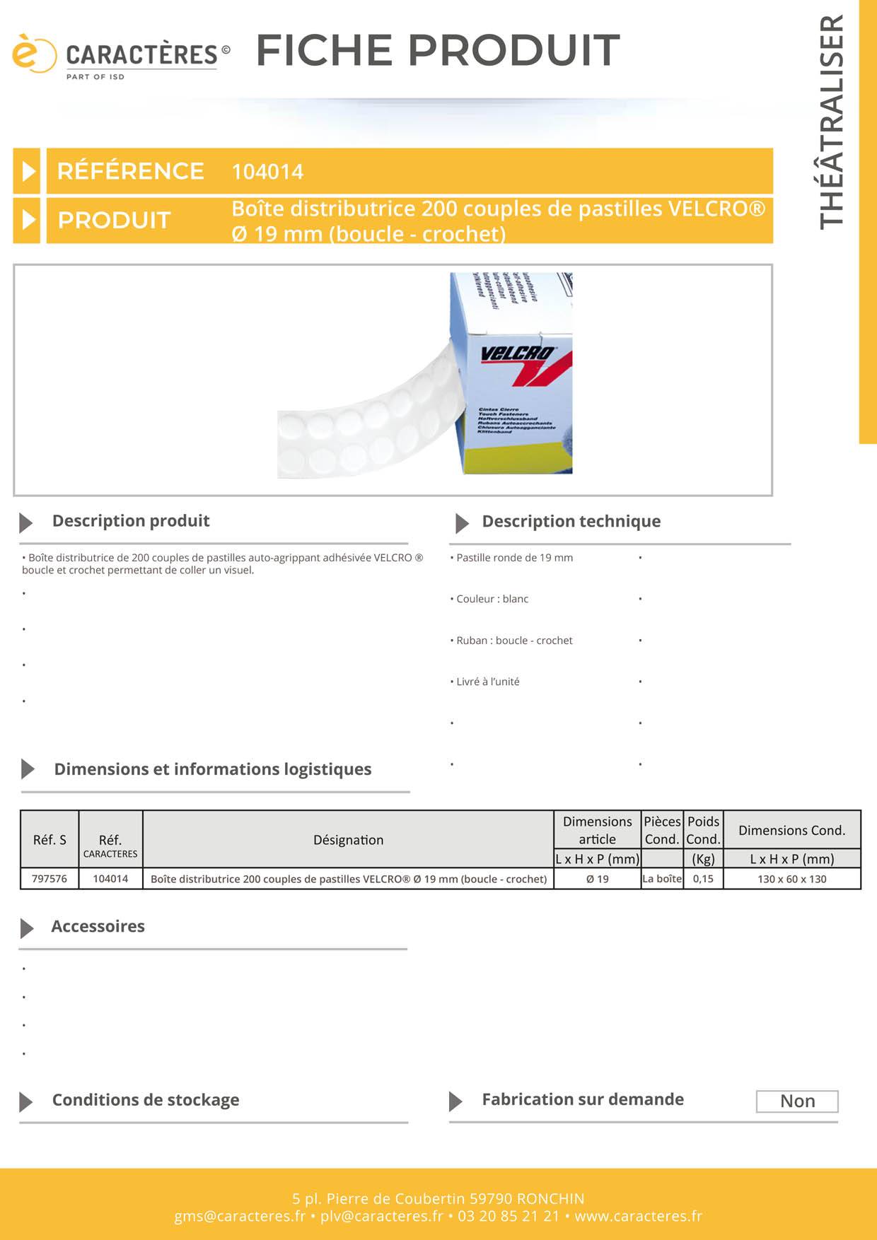 Boîte distributrice de 200 couples de pastilles VELCRO® Ø 19 mm  (boucle - crochet)
