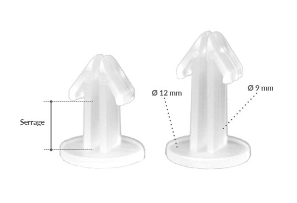 Clip rapide de Ø 12 mm translucide avec serrage permanent de 12 mm