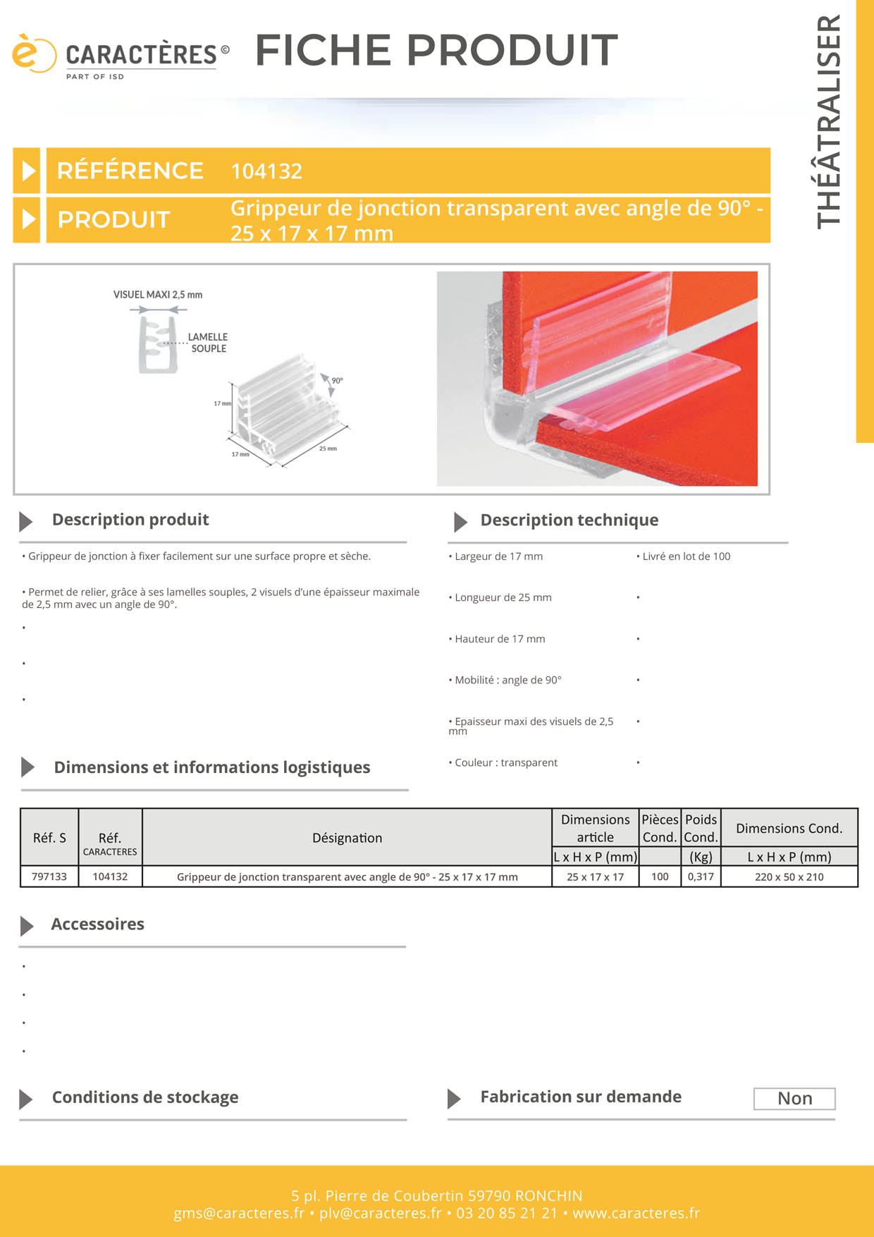 Grip de jonction - Relie 2 visuels de 2.5 mm d'épaisseur + angle 90° - 25 x 17 x 17 mm