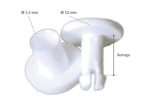 Rivet pression écrou de Ø 12 mm blanc avec serrage permanent de 2.5 mm