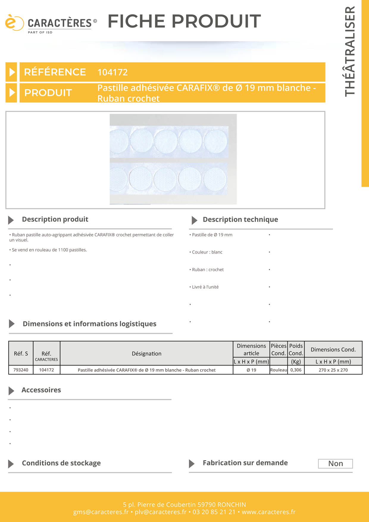 Pastille adhésivée CARAFIX® de Ø 19 mm blanche - Ruban crochet